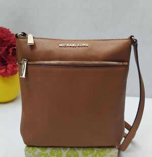 Michael Kors Brown Pebbled Leather Zipper Closure Crossbody Bag